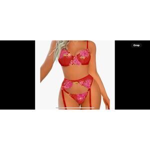 Kaei&Shi Floral Embroidered, Underwire, G-String, Garter Belt Sz L